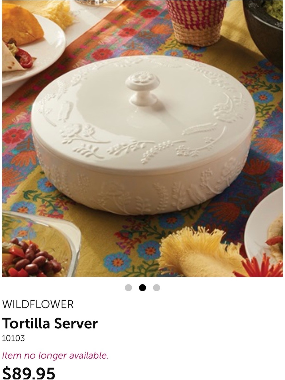 Princess House Wildflower Ceramic Tortilla Server
